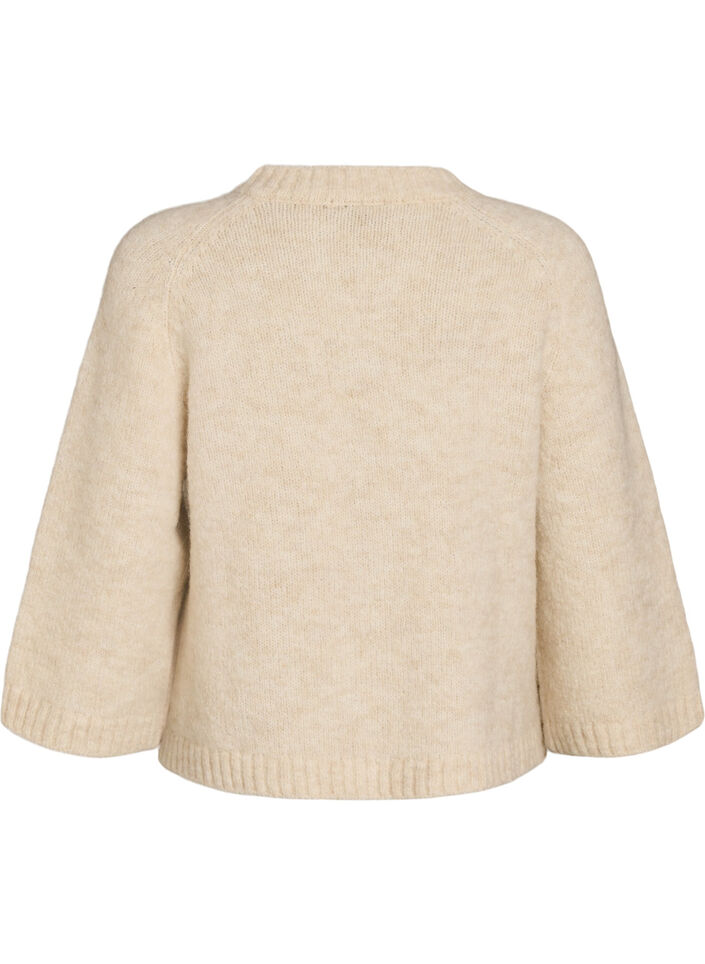 Cardigan i uldblanding med 3/4-&aelig;rmer, Beige, Packshot image number 1