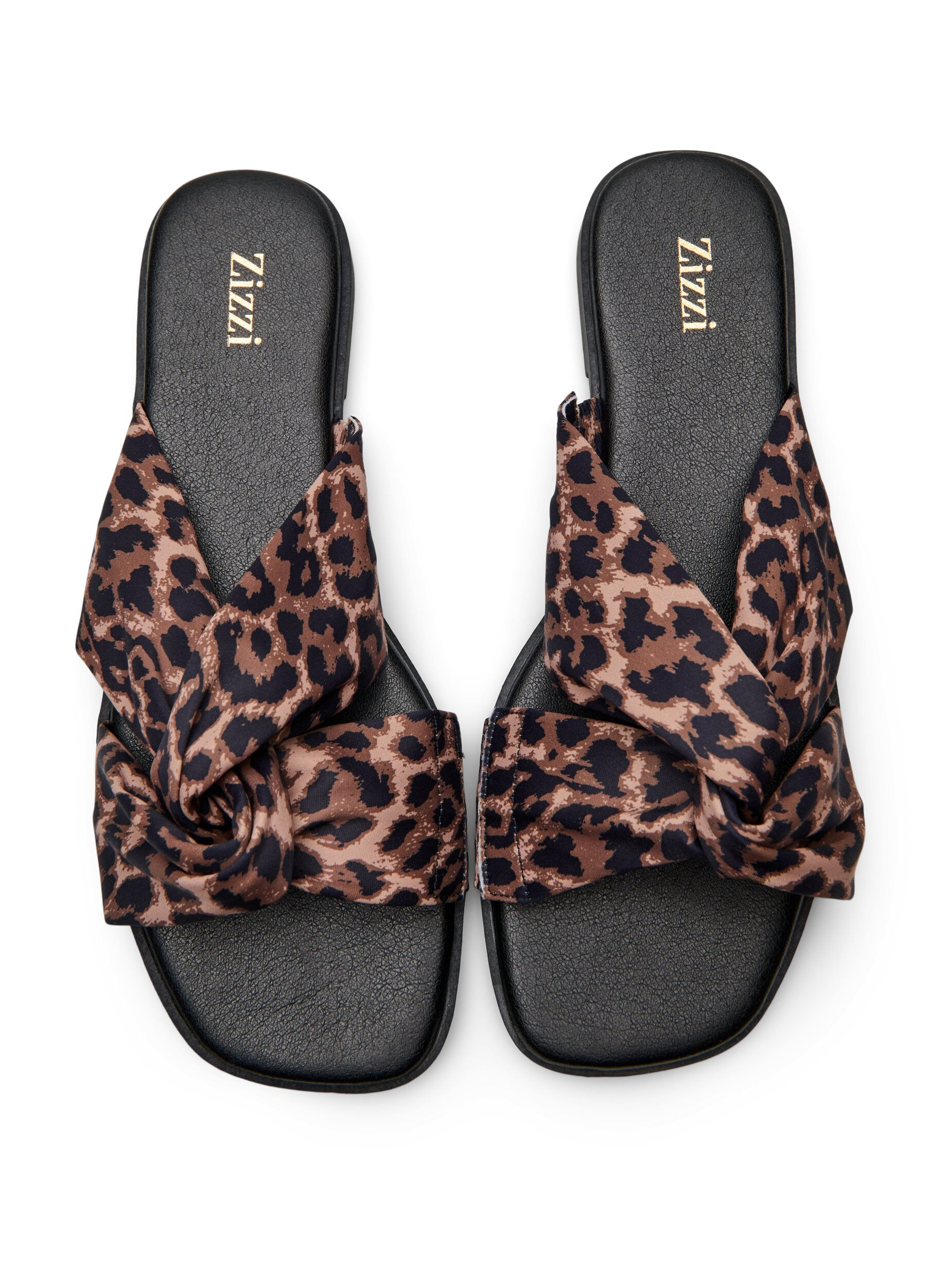 Zizzi Wide fit - Flade sandaler med krydsede satin-stropper, Brun, Packshot image number 2