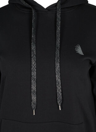 Lang sweatshirt med hætte og stor lomme, Black, Packshot image number 2