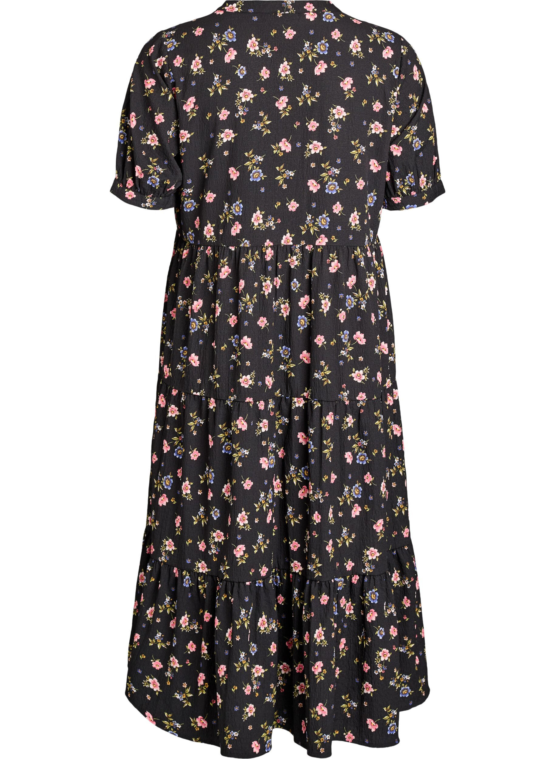 ZizziAnkellang kjole med korte &aelig;rmer og volantlag, Sort, Packshot image number 1