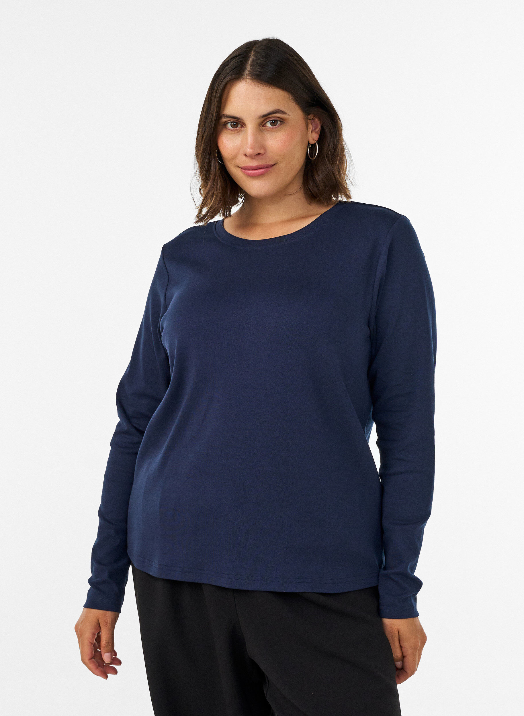 ZizziLang&aelig;rmet basis T-shirt med rund hals, Bl&aring;, Model image number 0