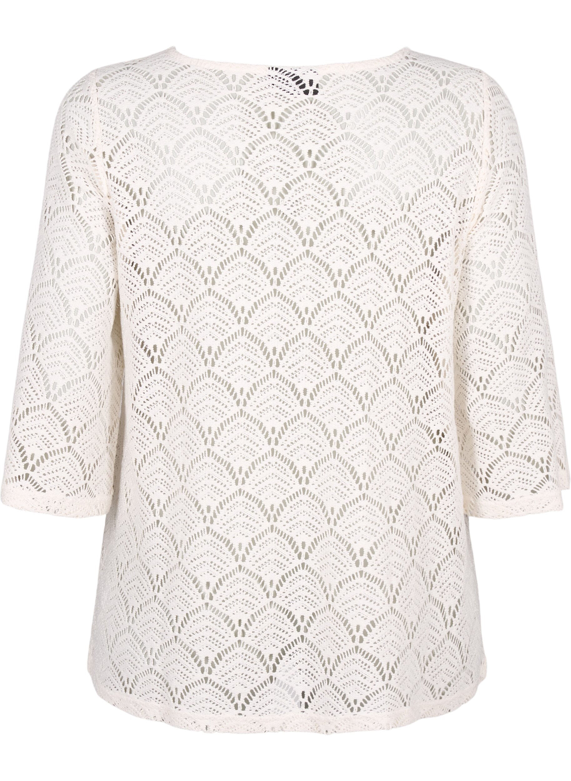 Zizzi Crochet bluse med 3/4 &aelig;rmer, Sandshell, Packshot image number 1