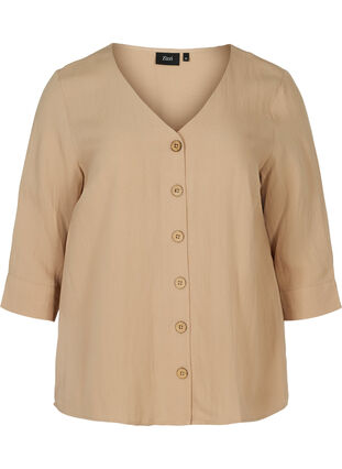 Viskose bluse med knapper og v-hals, Light Taupe , Packshot image number 0