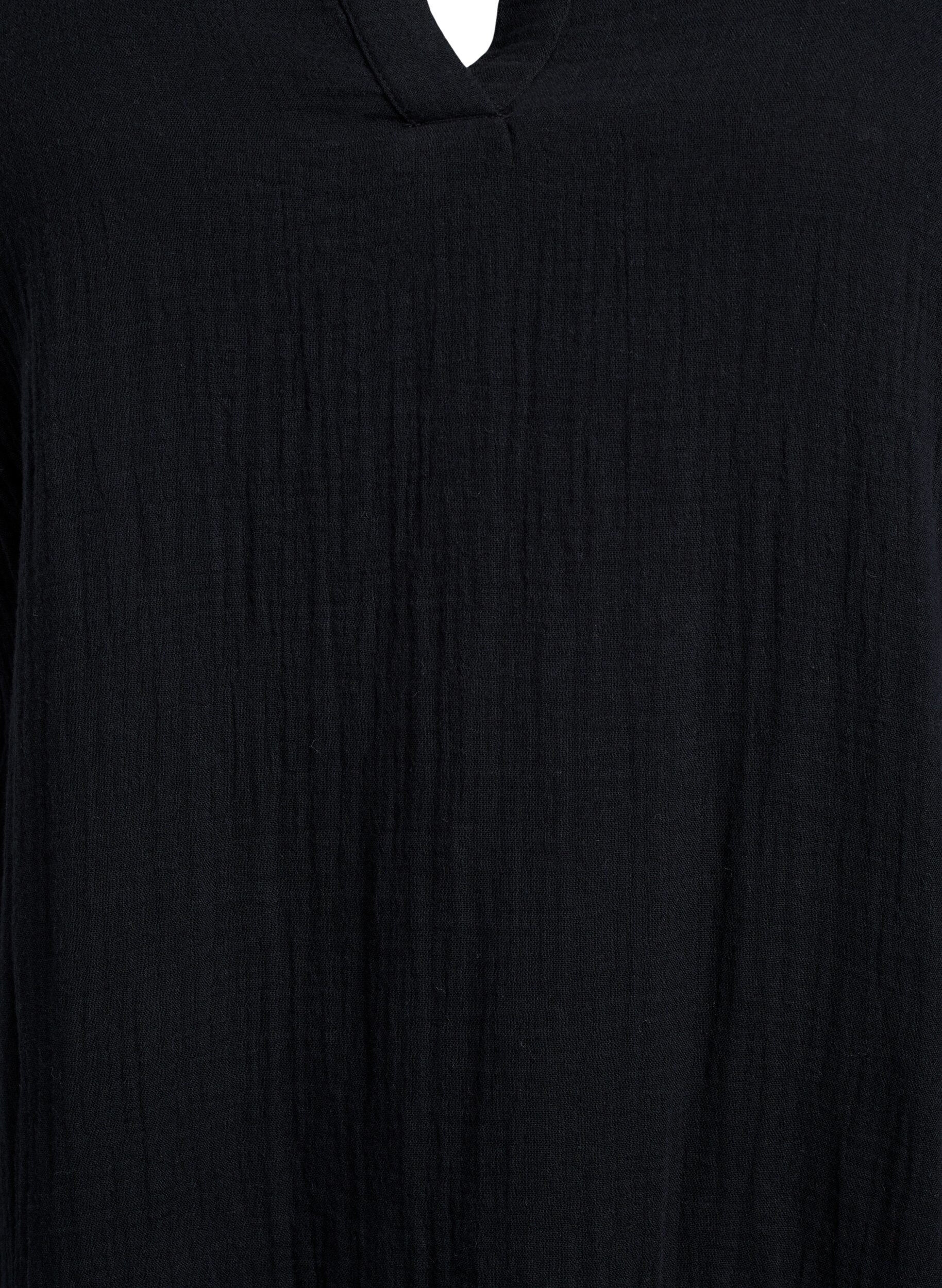 ZizziKort kjole i bomuldsmusselin med A-facon, Sort, Packshot image number 2