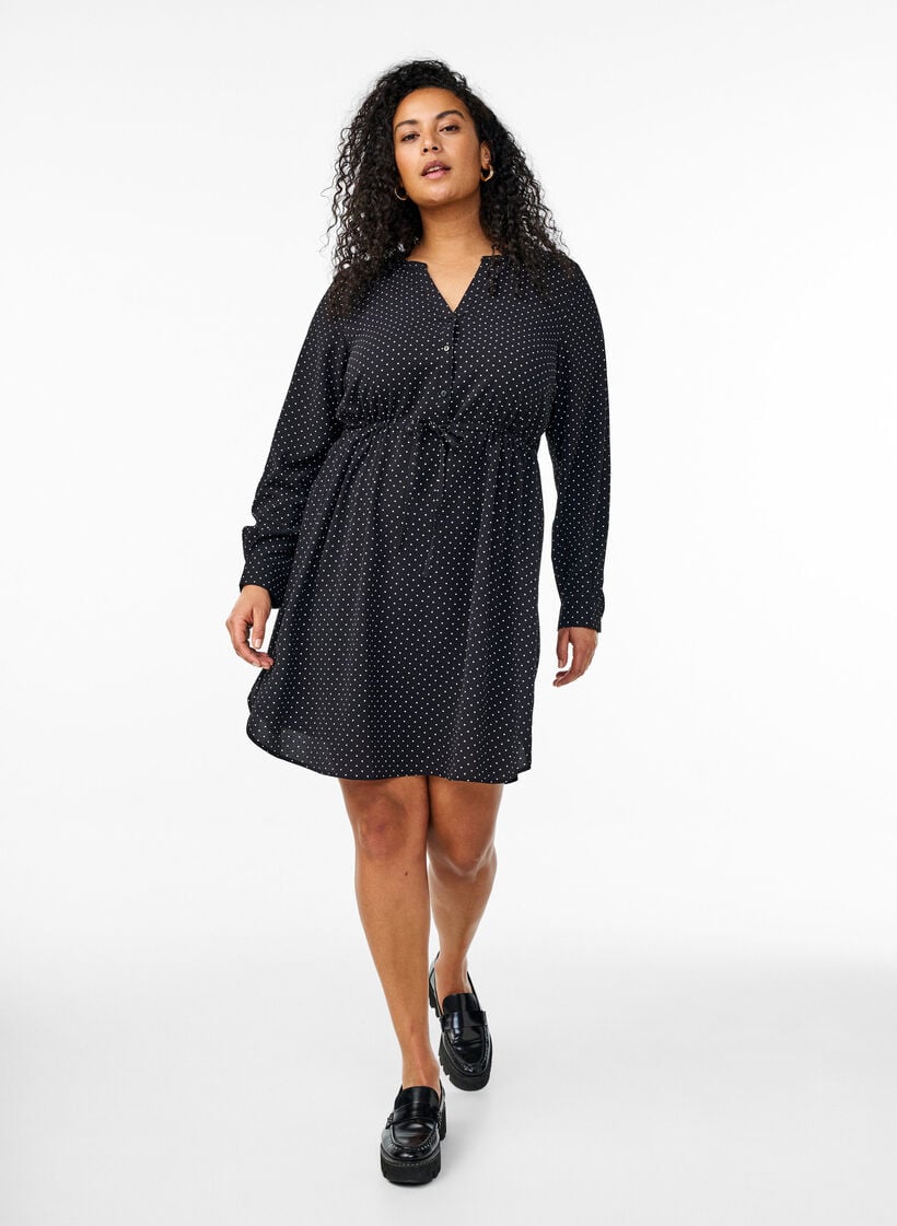 Knælang kjole med bindebånd, Sort, Model image number 1