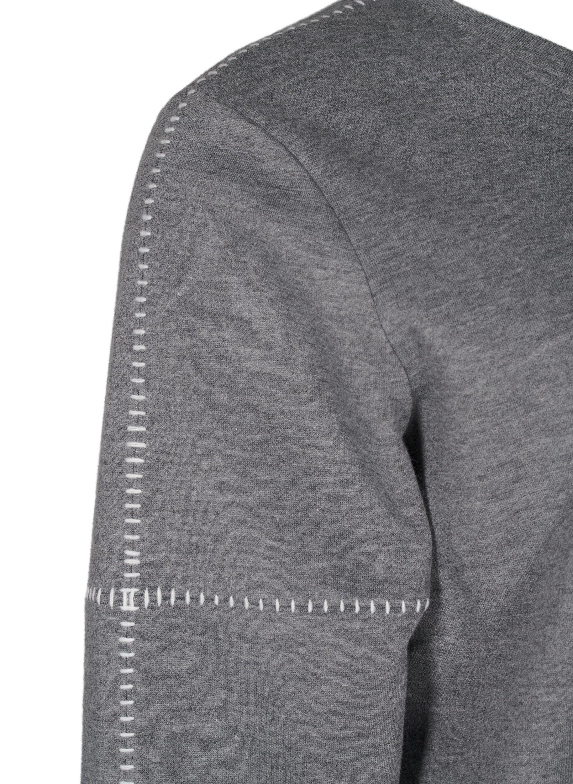Zizzi Sweatshirt med kontrastsyninger, Medium Grey M&eacute;l, Packshot image number 3