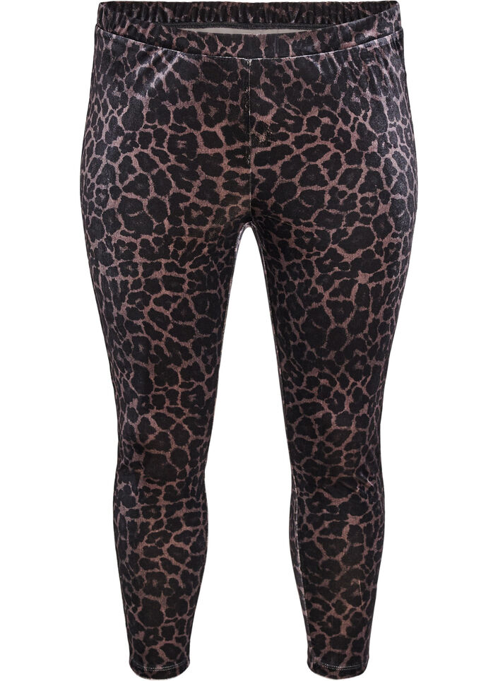 Leggings i velour med leopardmønster, Brun, Packshot