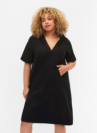 Kortærmet kjole med hætte, Black, Model