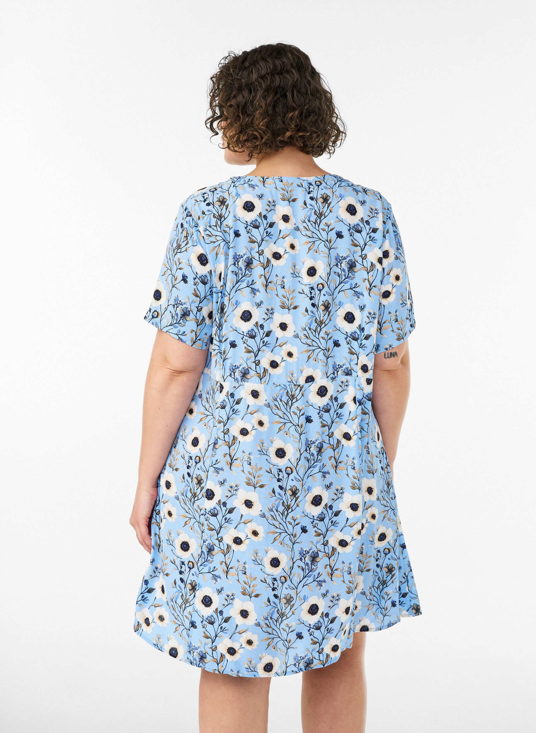 ZizziKort kjole med blomsterprint, Bl&aring;, Model image number 2