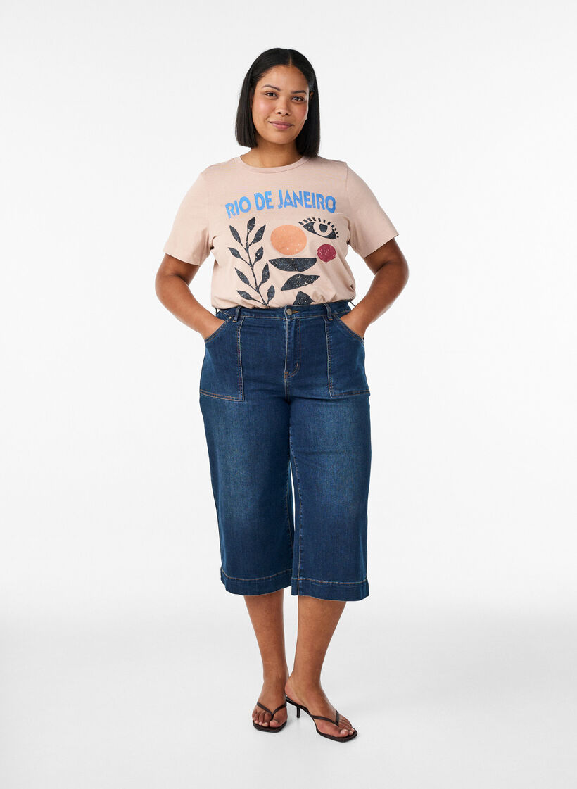 T-shirt i bomuld med frontprint, Beige, Model image number 1