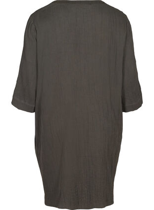 Bomulds kjole med knapper og 3/4 ærmer, Khaki As sample, Packshot image number 1