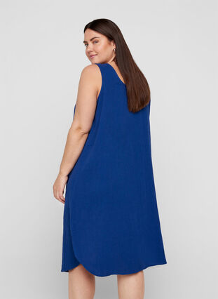 Ærmeløs bomulds kjole med a-form , Twilight Blue, Model image number 1