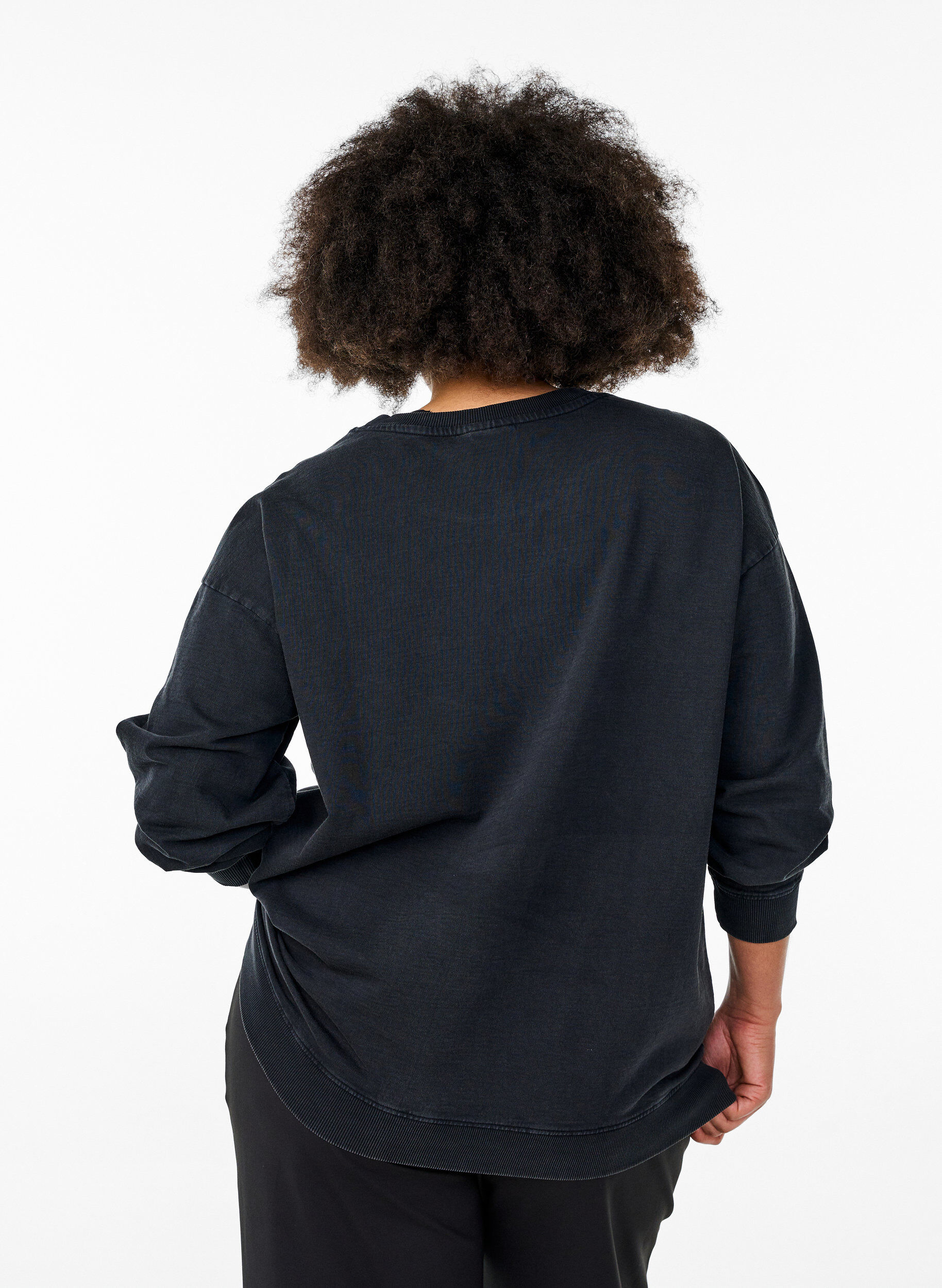 Zizzi L&oslash;s sweatshirt med washed look, Gr&aring;, Model image number 2