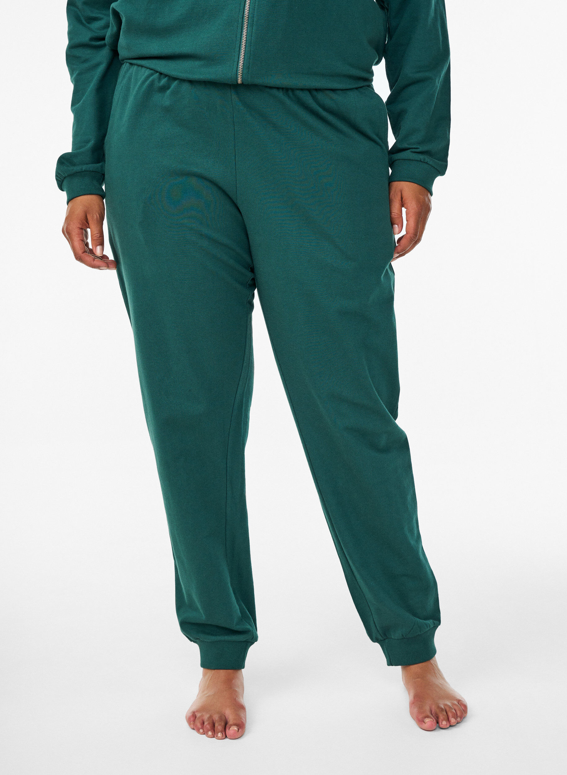Zizzi Sweatpants i bomuld med h&oslash;j talje, Gr&oslash;n, Model image number 2