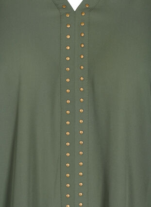 Langærmet bluse med v-hals og nitter, Thyme, Packshot image number 2