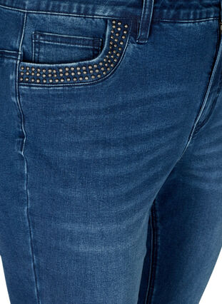 Nille jeans med høj talje og nitter, Medium Blue denim, Packshot image number 2