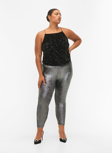 Sølv leggings med høj talje, Dark Silver, Model image number 0