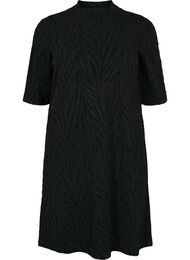 Mønstret kjole med glitter og korte ærmer, Black/Black Lurex