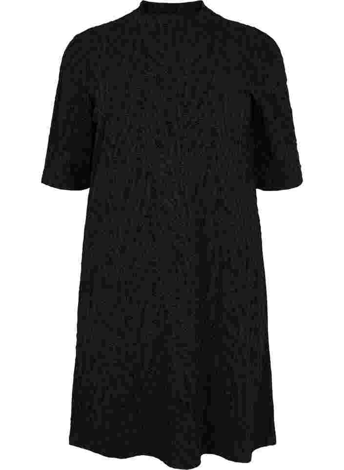 Mønstret kjole med glitter og korte ærmer, Black/Black Lurex, Packshot image number 0