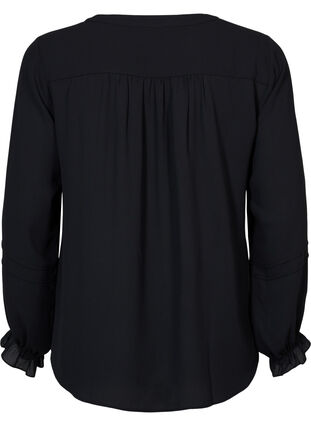 Bluse med lange ærmer og knaplukning, Black, Packshot image number 1