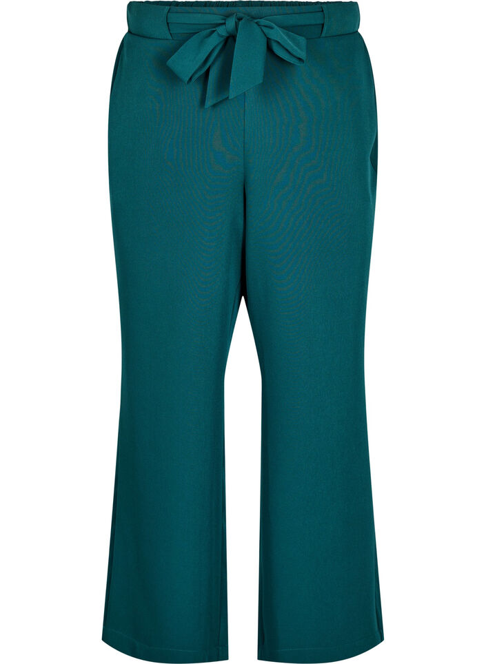 Løse bukser med høj talje og bindebånd, Grøn, Packshot image number 0