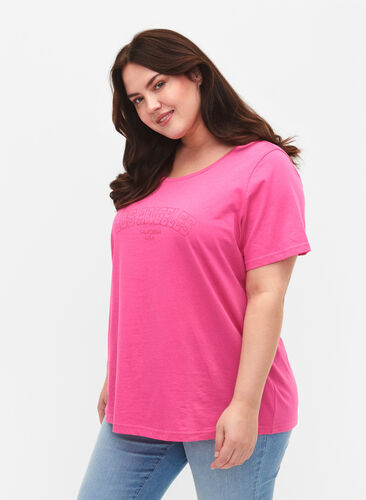 Bomulds t-shirt med tekstprint, Shocking Pink W. LOS, Model image number 0