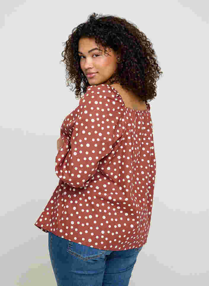 Bomulds bluse med prikker, Marsala AOP, Model image number 1