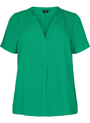 Kortærmet bluse med v-udskæring , Jolly Green, Packshot image number 0