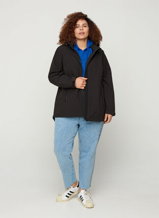 Softshell jakke med aftagelig hætte, Black, Model image number 2