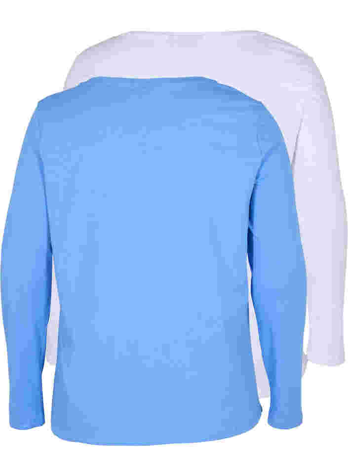 2-pak basis bluse i bomuld, Ultramarine/White, Packshot image number 1