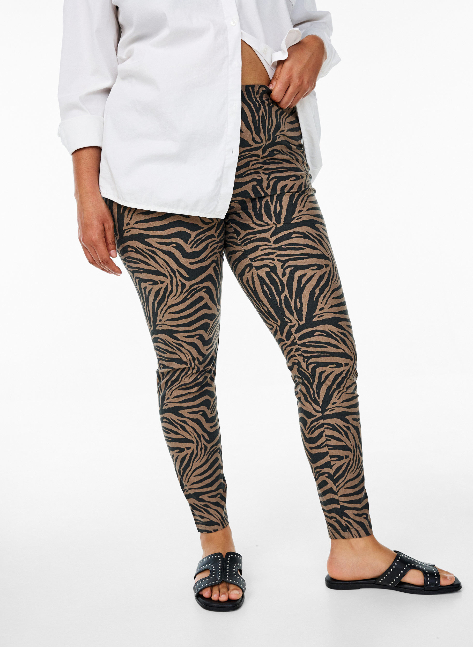Viskose leggings med zebra print, Brun, Model