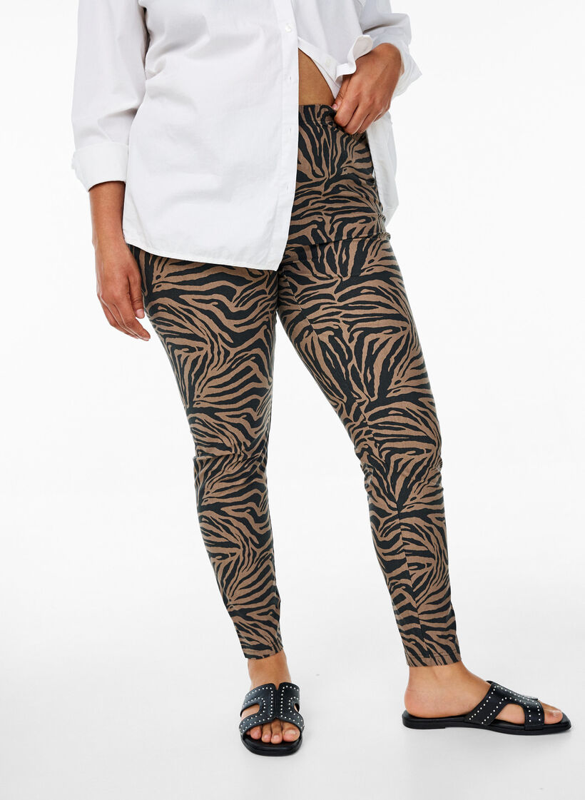 Viskose leggings med zebra print, Brun, Model image number 0