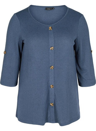Bluse med knapper og 3/4 ærmer, V.Indigo Melange, Packshot image number 0