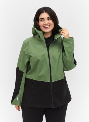 Vandtæt hiking jakke med hætte, Hedge Green Comb, Model image number 0