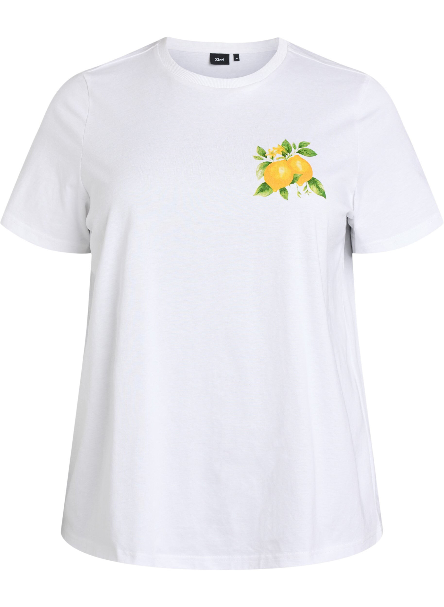 Zizzi T-shirt i &oslash;kologisk bomuld med citrusprint, Hvid, Packshot image number 0