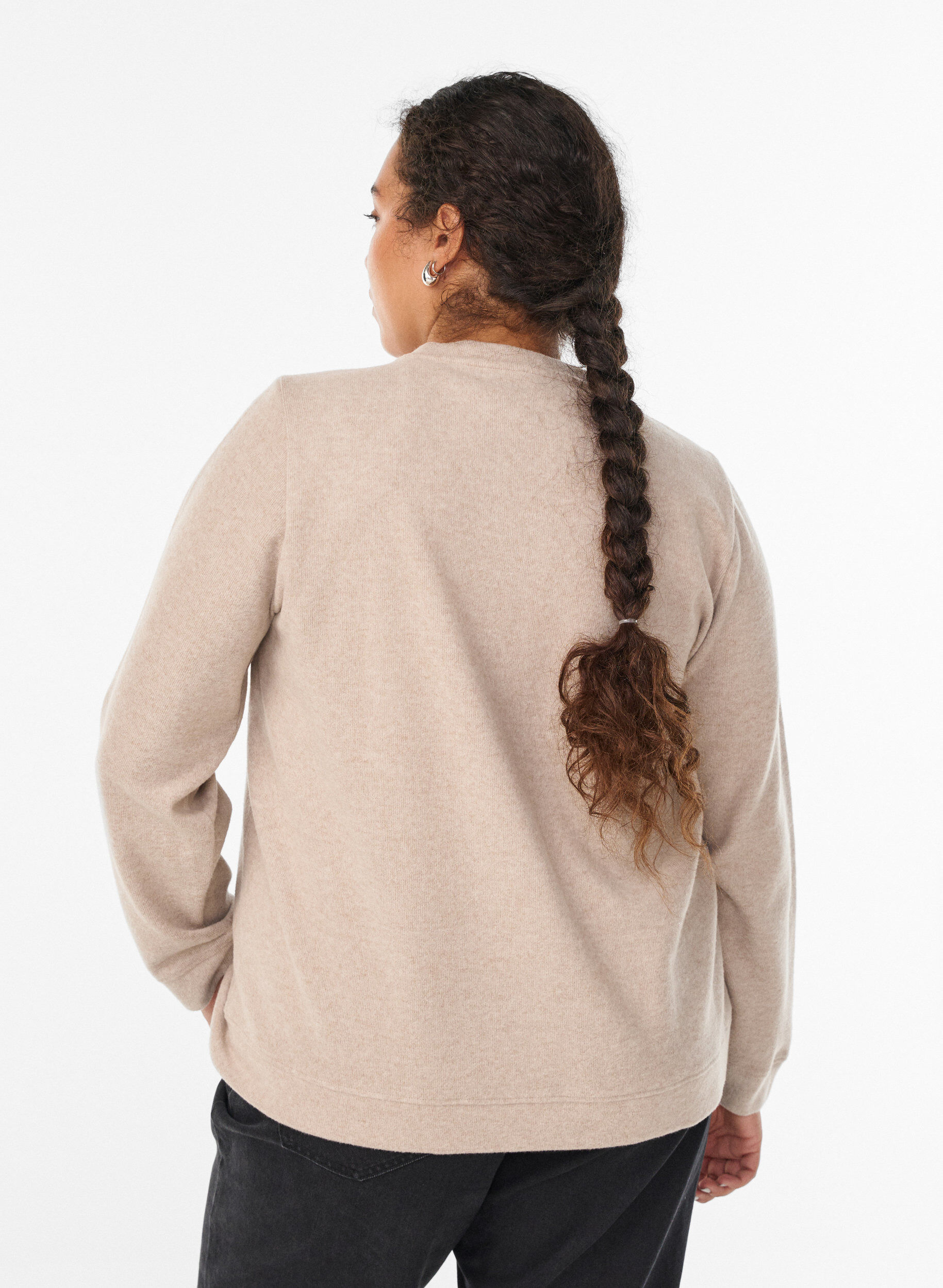 Zizzi Jerseycardigan med rund hals og knapper, Beige, Model image number 2