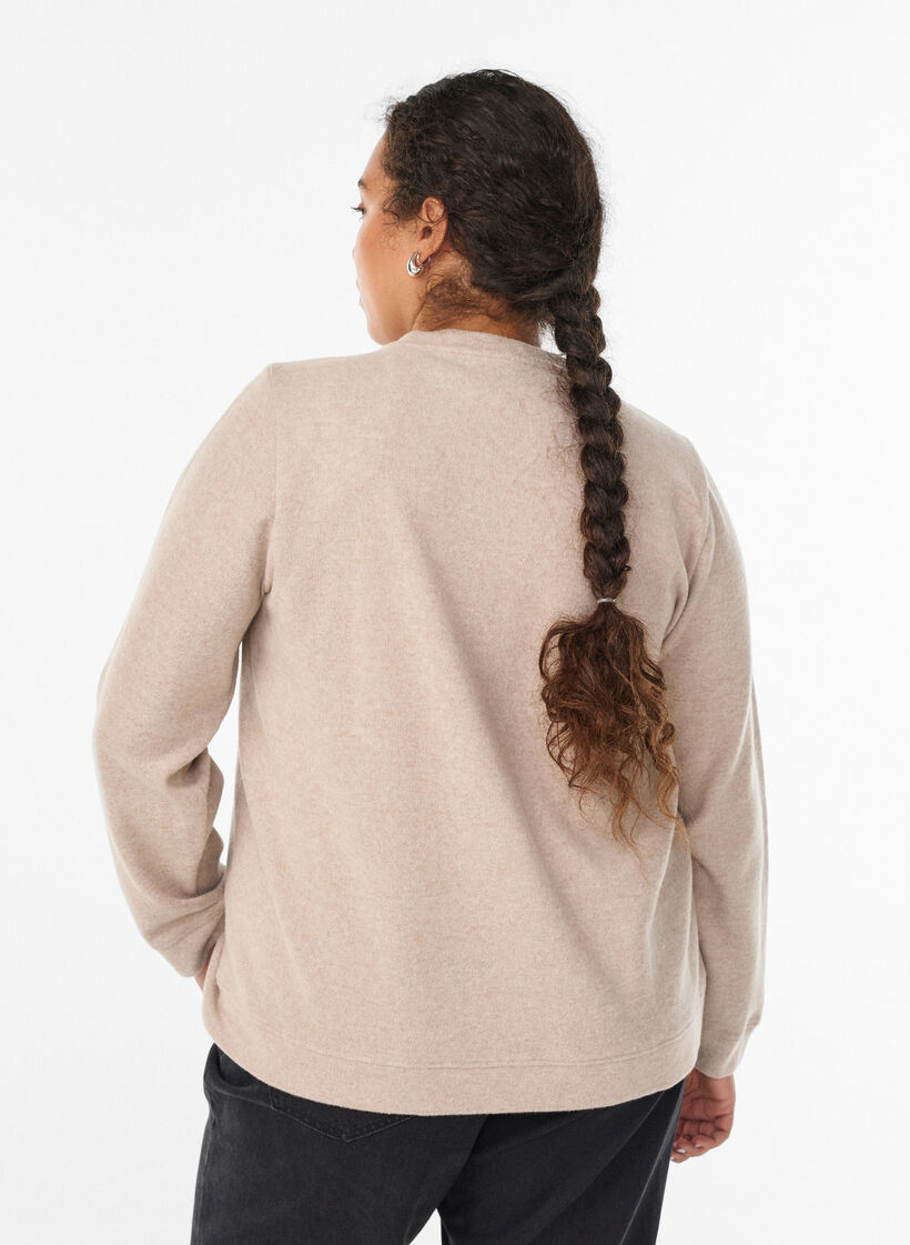 Jerseycardigan med rund hals og knapper, Beige, Model image number 2