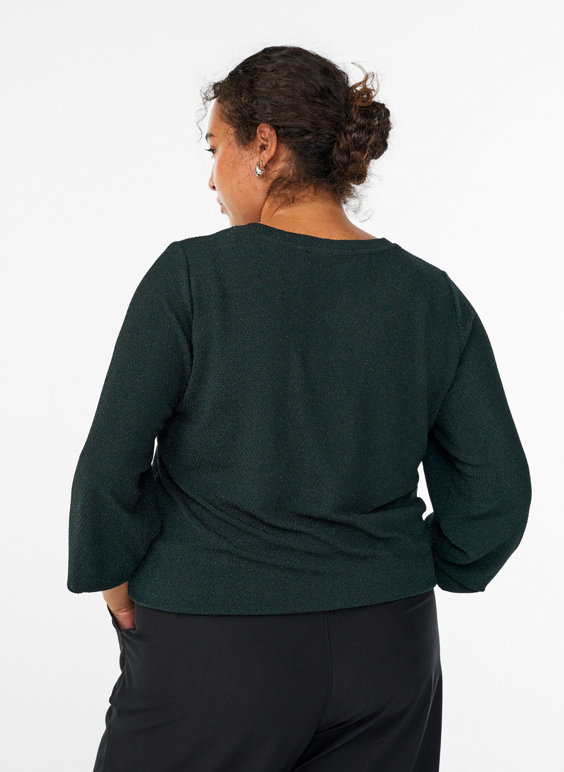 ZizziBluse med sildebensm&oslash;nster og glittertr&aring;d, Gr&oslash;n, Model image number 2