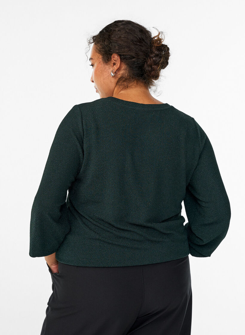Bluse med sildebensm&oslash;nster og glittertr&aring;d, Gr&oslash;n, Model image number 2