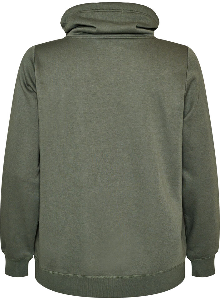 Sweatshirt med h&oslash;j krave og lommer, Gr&oslash;n, Packshot image number 1