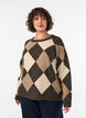 Strikbluse med argylem&oslash;nster og rhinsten, Brun, Model image number 0