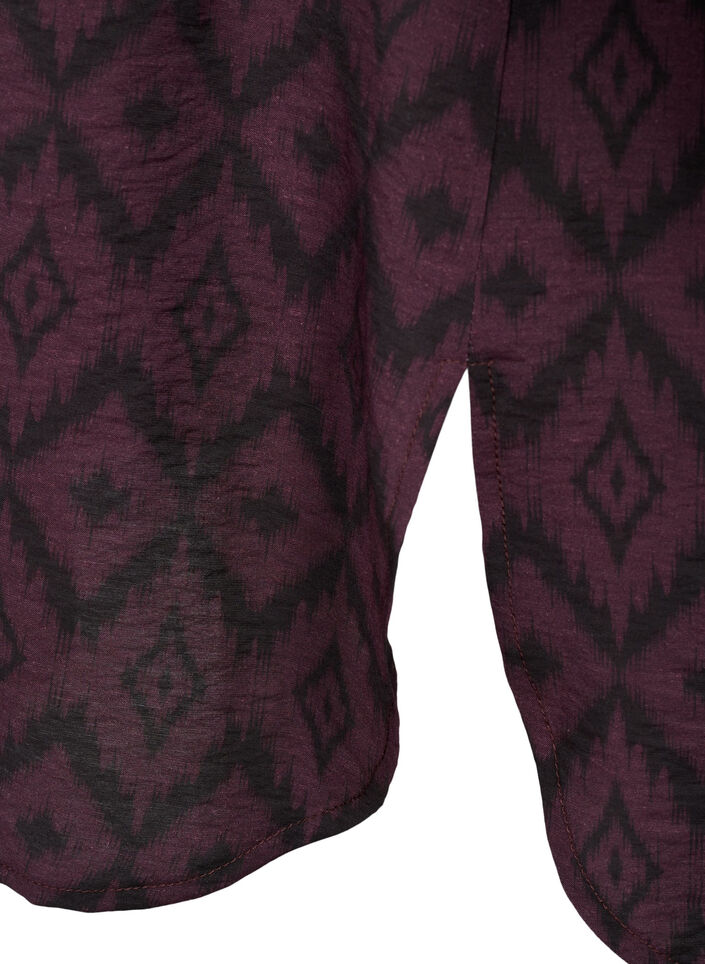 Lang viskose skjorte med print og fl&aelig;ser, Winetasting w. Black, Packshot image number 3