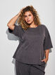 Jerseybluse med A-form og albuelange &aelig;rmer, Gr&aring;, Model image number 0