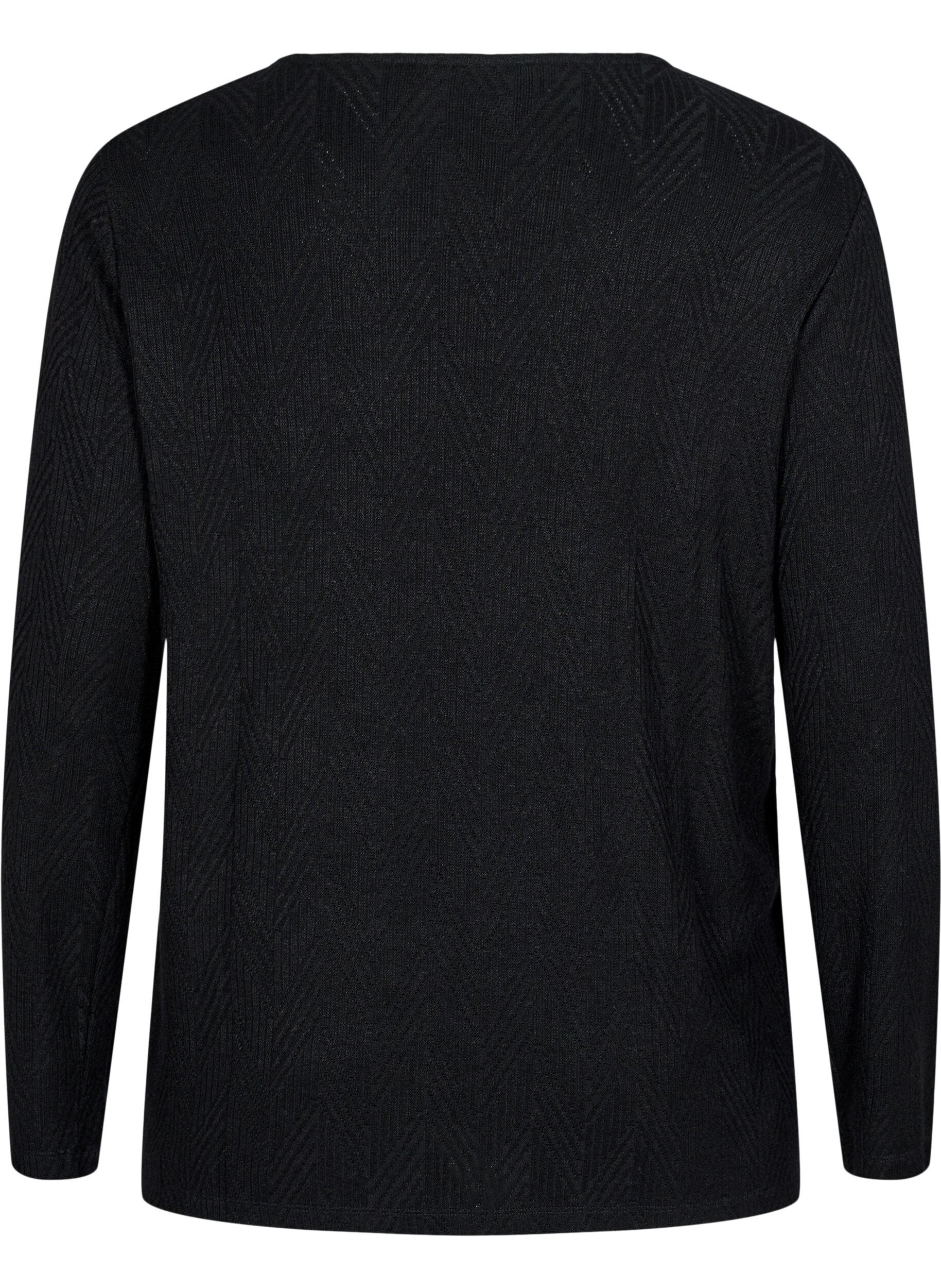 Zizzi Lang&aelig;rmet bluse med m&oslash;nster, Sort, Packshot image number 1