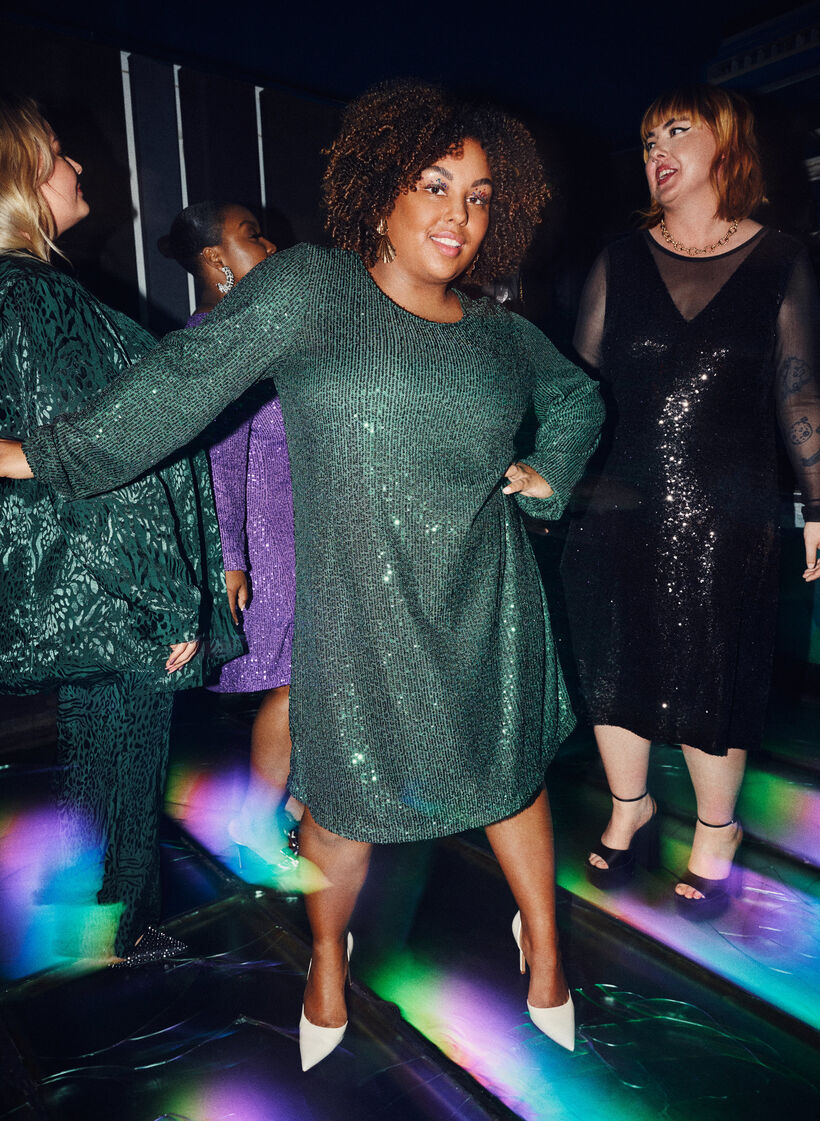 Kort pailletkjole med lange ærmer, Scarab, Image image number 0