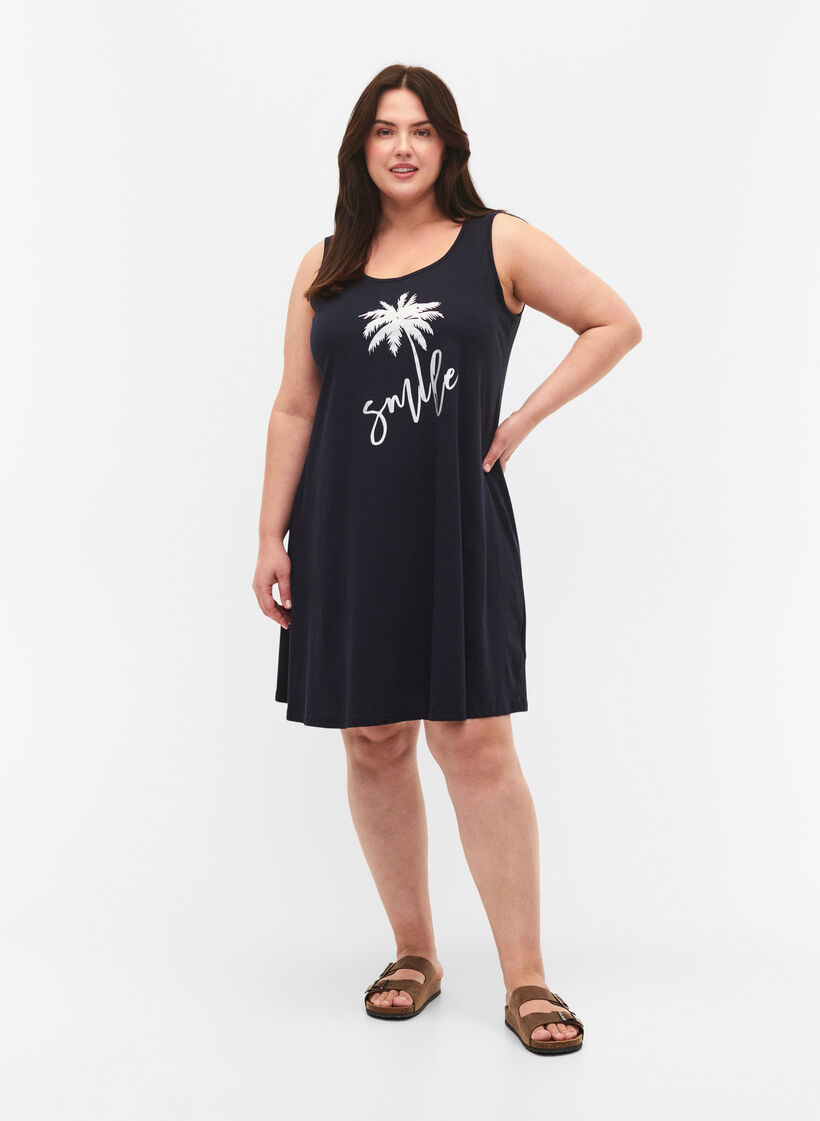 Ærmeløs bomulds kjole med a-shape - Blå - 42-60 - Zizzi
