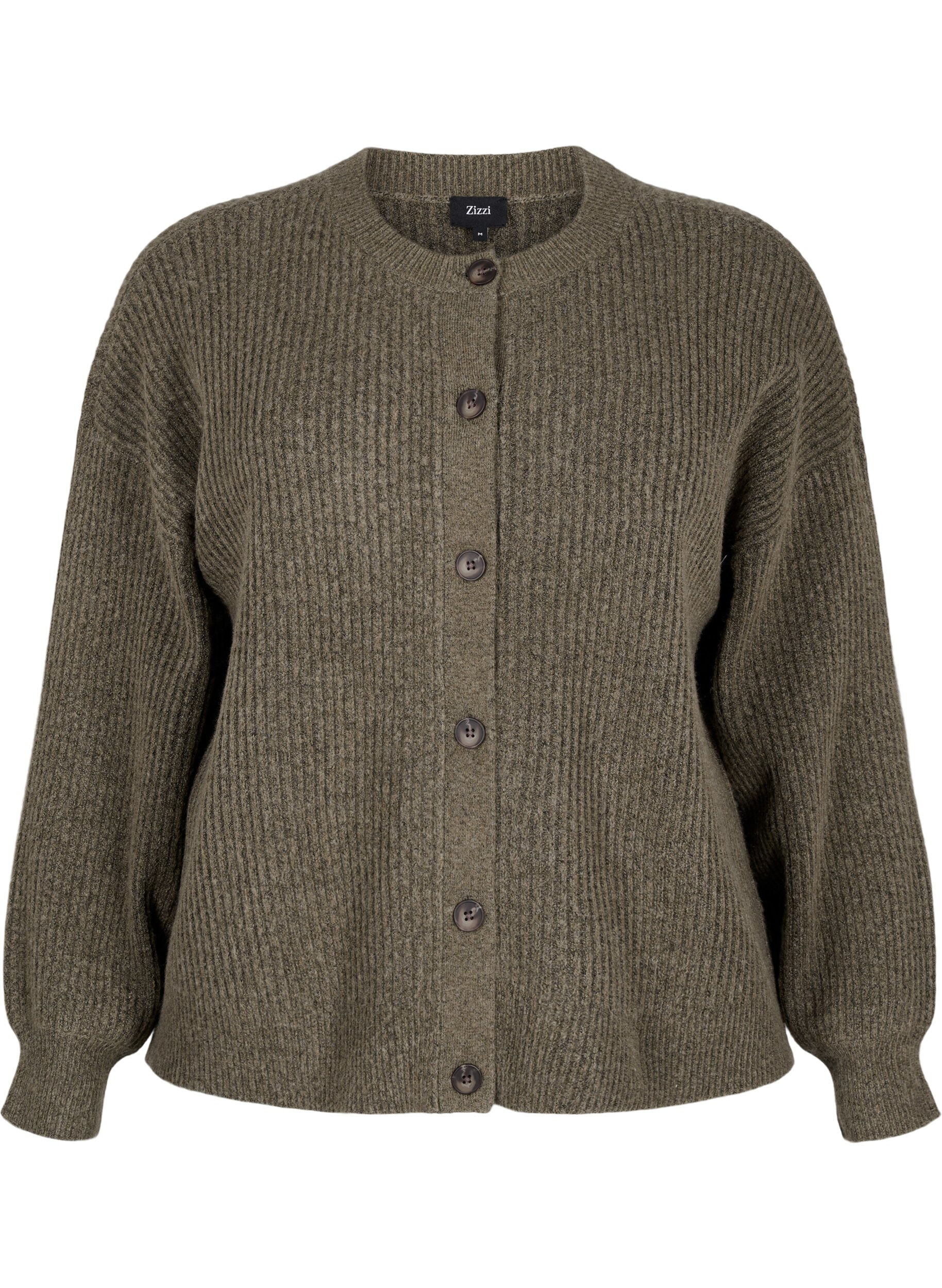 Zizzi Ribstrikket cardigan med knapper, Gr&oslash;n, Packshot image number 0
