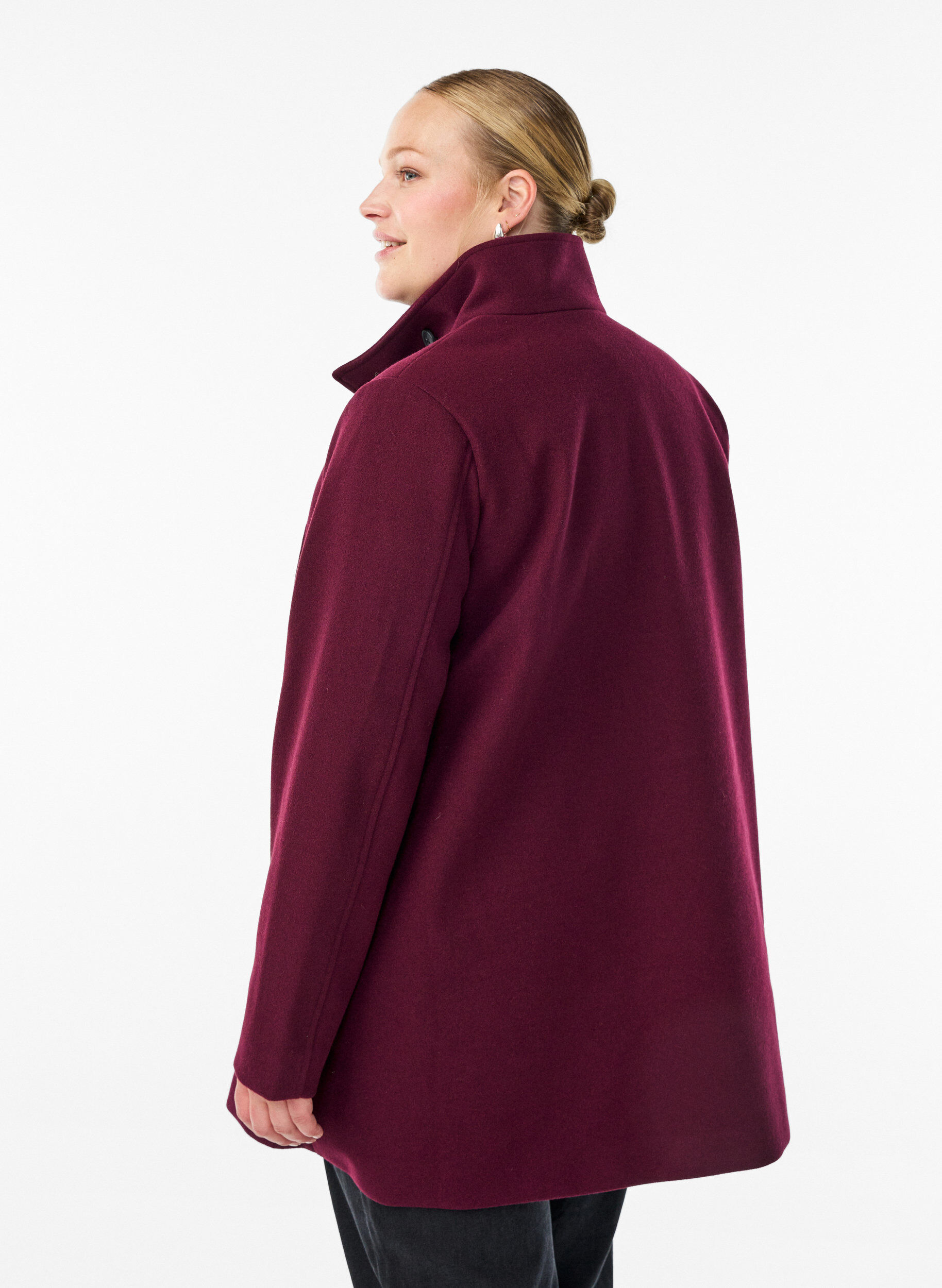ZizziKort frakke med A-facon, M&oslash;rk Bordeaux, Model image number 2