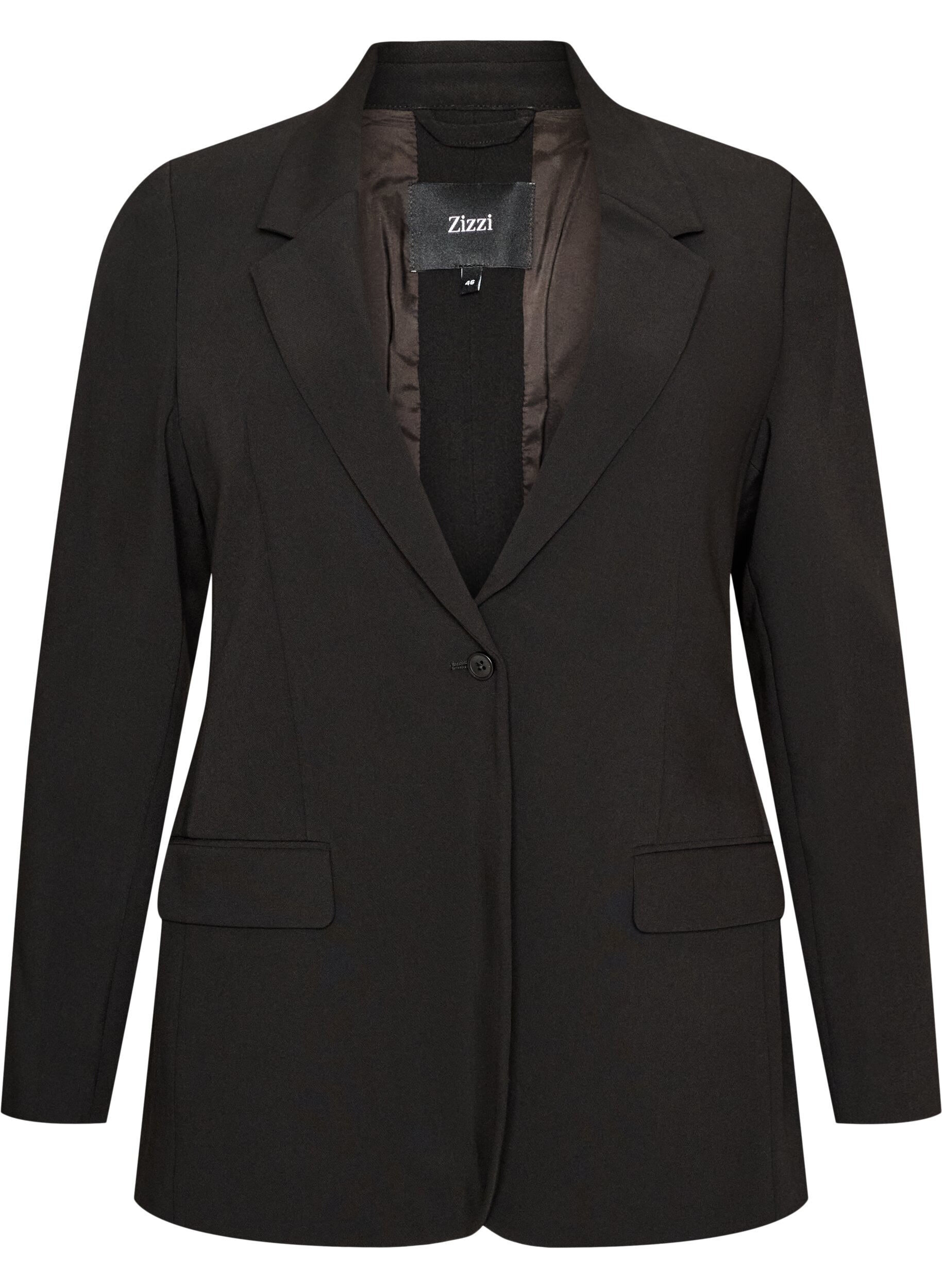 ZizziBlazer med slids og bindedetalje bagp&aring;, Sort, Packshot image number 0