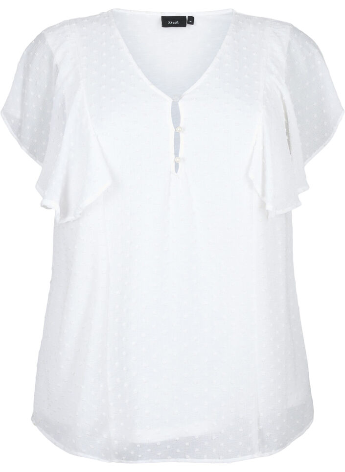 Bluse med prikket tekstur og korte ærmer, Bright White, Packshot image number 0